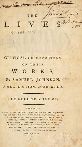 Cover of Lives of the Most Eminent English Poets